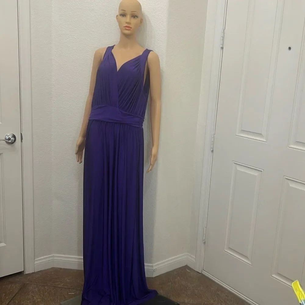 Koh Koh Woman’s Sz XL Dress V Neck Mother Bride Slimming Simple Elegance Purple